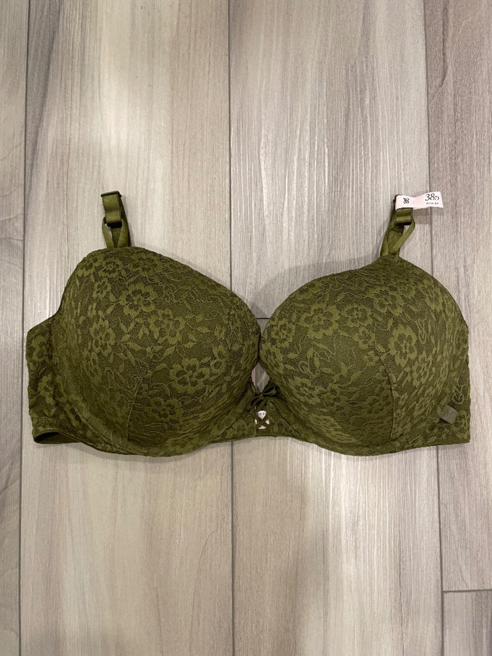 NWT VICTORIA'S SECRET Lace Push-Up Bra Size 38D - Woodland Green - Bow Detail